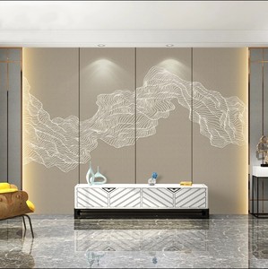 5d现代新中式素色客厅电视背景墙壁纸影视墙壁画卧室墙布抽象山水