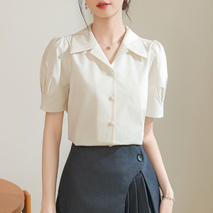 职业公务员教师教资面试套装女夏季薄款正装白色短袖衬衫工作服装