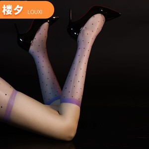 性感1D超薄脚尖透明中筒短袜女日系jk极光波点油亮丝滑半筒美腿袜