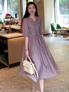 高级紫色雪纺连衣裙女2024夏季新款长裙法式气质高档裙子时尚女装