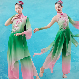 古典舞蹈服女 飘逸中国风茉莉花扇子舞服装胶州秧歌舞演出服装新