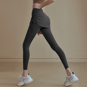 假两件瑜伽裙裤女速干跑步训练遮臀防走光健身裤高腰提臀运动长裤