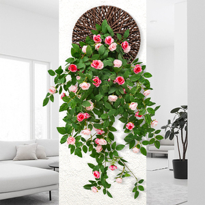 仿真玫瑰花藤吊兰绿植塑料假花藤条装饰室内蔷薇垂吊花墙壁挂植物