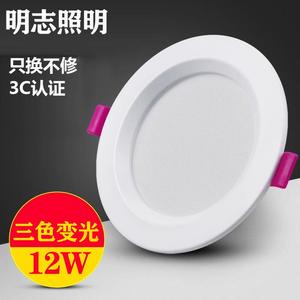 筒灯led天花灯嵌入式三色4寸射灯5W7W12W洞灯2.5寸8公分吊顶孔灯