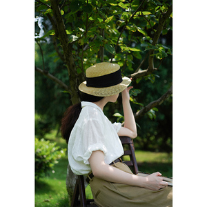 山屿牧玛法式文艺复古古巴领设计感通勤亚麻短袖白衬衫薄上衣女夏