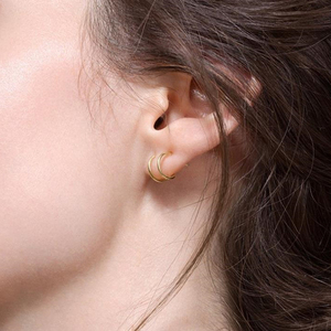 Ear Cuff 美国14K包金925纯银耳环女双线耳钉双圆圈耳钉欧美饰品