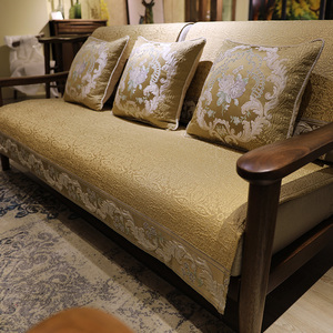 新中式沙发垫现代四季通用防滑实木布艺坐垫子客厅沙发套罩笠定做