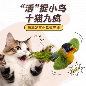 发声玩具猫咪自嗨解闷神器仿真小鸟老鼠逗猫棒狗狗会叫吸引宠物