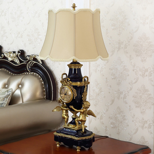 欧式美式陶瓷配纯铜天使座钟台灯奢华软装饰品客厅卧室样板间摆件