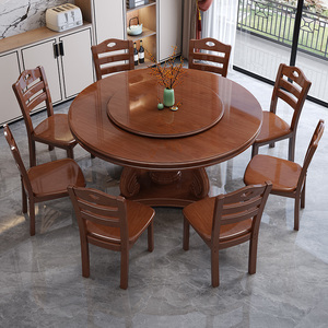 实木圆形餐桌椅组合家用吃饭桌酒店10人饭桌大圆桌1.5米1.8带转盘
