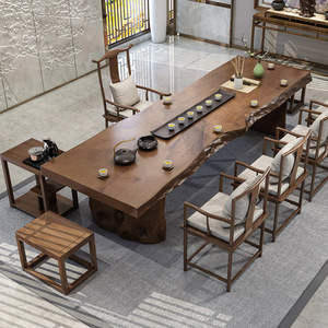 实木大板茶桌原木办公室功夫茶桌新中式1米8茶桌椅组合茶几茶台