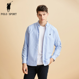 Polo Sport男士长袖衬衫春秋新款纯色商务休闲牛津纺工装单穿衬衣