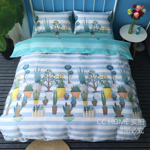 仙人掌床单被罩全棉床上用品纯棉四件套1.5m1.8m学生寝室三件套