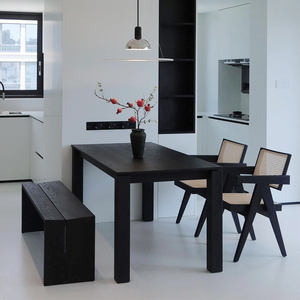 北欧黑色实木餐桌长方形白蜡木极简书桌办公桌简约现代工作台长桌