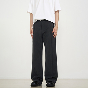 KISKO新款美式分割设计垂感深灰色西裤男高级感直筒休闲廓形长裤