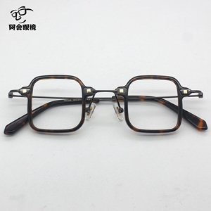 复古正方形小框眼镜超轻β钛日式板材手造眼镜架男配高度数近视女