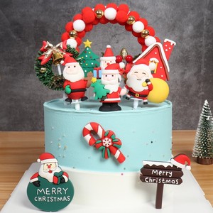 圣诞节蛋糕装饰摆件插件圣诞老人房子礼物圣诞树雪人派对甜品装扮