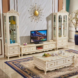 欧式电视柜茶几组合客厅家用大小户型实木框架大理石雕花家具套装
