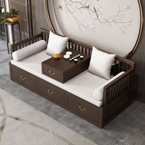 抽屉罗汉床实木新中式推拉多功能沙发禅意罗汉塌小户型贵妃榻客厅