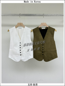 琳琳韩国女装代购东大门进口2024夏季V领系扣麻料显瘦马夹BS0150