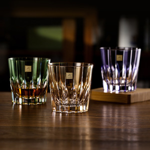 日本进口KAGAMI江户切子手工星芒水晶玻璃杯收藏级轻奢威士忌酒杯
