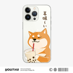 秋田犬喝奶茶柴犬手机壳适用iphone15苹果14pro个性小众设计软壳13promax华为小米三星一加vivoppo型号保护套