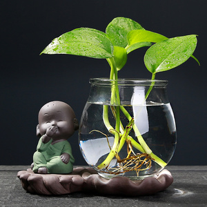 创意绿萝水培植物透明玻璃小花瓶室内客厅装饰品水养插花器皿摆件