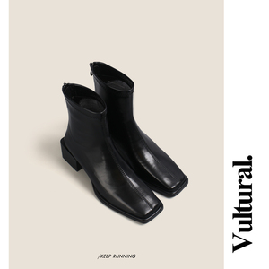 喜小鞋Vultural韩国高级感粗跟瘦瘦短靴女加绒复古英伦方头时装靴