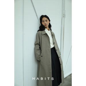 HABITS  匹马棉盐缩面料 肌理感细条纹宽松廓形感中长款风衣外套