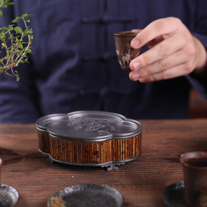 中式复古湘妃竹古锡壶承家用储水干泡盘小茶盘干湿两用茶台壶托