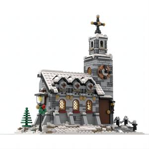 国产积木MOC-58208圣诞冬日建筑系列冬季小教堂雪屋场景拼装积木