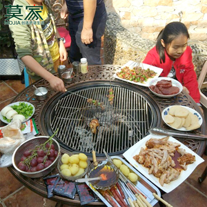 莫家户外烧烤桌子家用烧烤炉冬天室内木炭烤火盘庭院花园餐桌铸铝