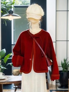 新中式国风温柔氛围感穿搭漂亮高级感红色短款毛呢外套女冬