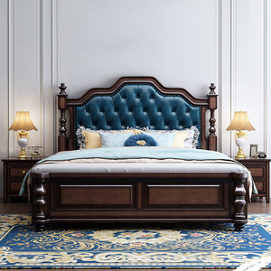 美式实木床1.8m双人床主卧现代简约2*2.2米大床高箱储物软包婚床