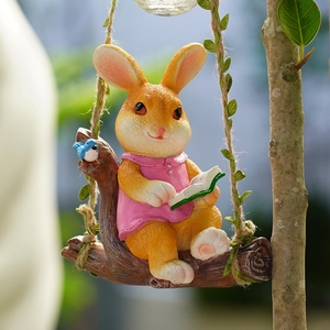 兔子看书秋千树上挂件花园艺阳台装饰壁挂幼儿园庭院户外动物摆件