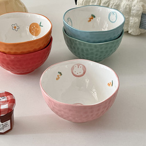 糖小姐 卡通小碗家用釉下彩手绘米饭碗创意甜品碗陶瓷酸奶碗餐具
