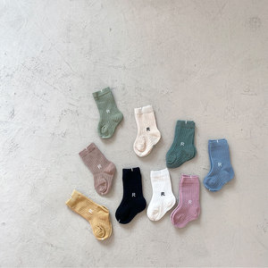 INS春夏男女宝宝运动风袜子婴幼儿童中筒袜网红洋气字母堆堆袜子