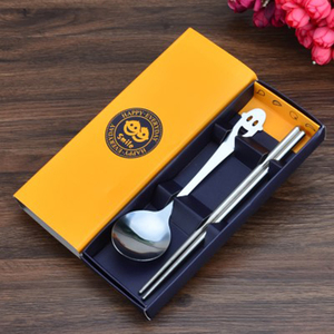 创意礼品304不锈钢餐具筷子勺子套装 便携盒式韩版学生食堂二件套