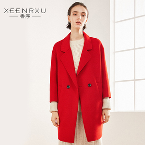 红色反季双面羊毛大衣女小个子2021新款冬季短款韩版赫本呢子外套