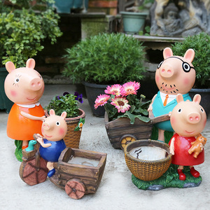 佩奇小猪花缸户外花园庭院多肉树脂花盆卡通动物雕塑装饰小品摆件