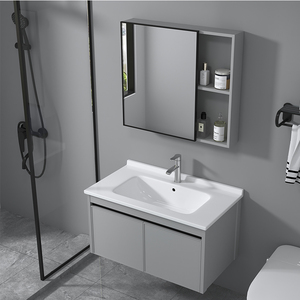 灰色浴室柜组合现代小户型极简轻奢太空铝家用浴室柜一体式陶瓷盆