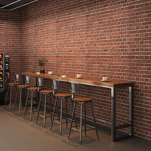 实木吧台桌美式定制家用简约高脚桌椅组合商用靠墙窄桌阳台长条桌