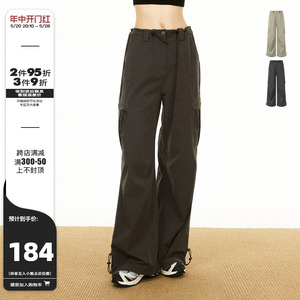 AE6604美式复古低腰阔腿直筒工装裤女设计感春秋宽松显瘦运动裤子