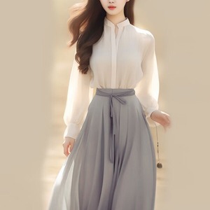 大码女装春夏季茶系穿搭一整套法式雪纺半身连衣裙高级感气质套装