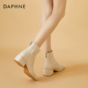 达芙妮气质小短靴2024新款夏季及踝靴切尔西白色裸靴粗跟女鞋靴子