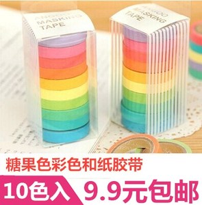 可爱糖果色彩虹色 手撕彩色和纸胶带 彩色贴纸 可写字 多色10卷装