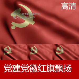 红色党建党旗党徽红旗飘扬飘舞台背景视频素材