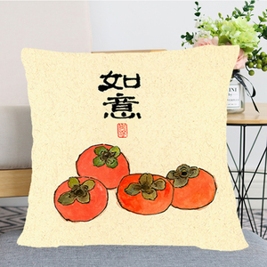 柿柿如意手工刺绣抱枕简单大气印花十字绣客厅沙发靠枕自己绣柿子