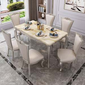 美式轻奢大理石餐桌长方形香槟银饭桌椅组合家用6人欧式家用实木