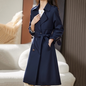香港品牌女装时尚气质中长款风衣2024春装新款藏青色修身显瘦冬装